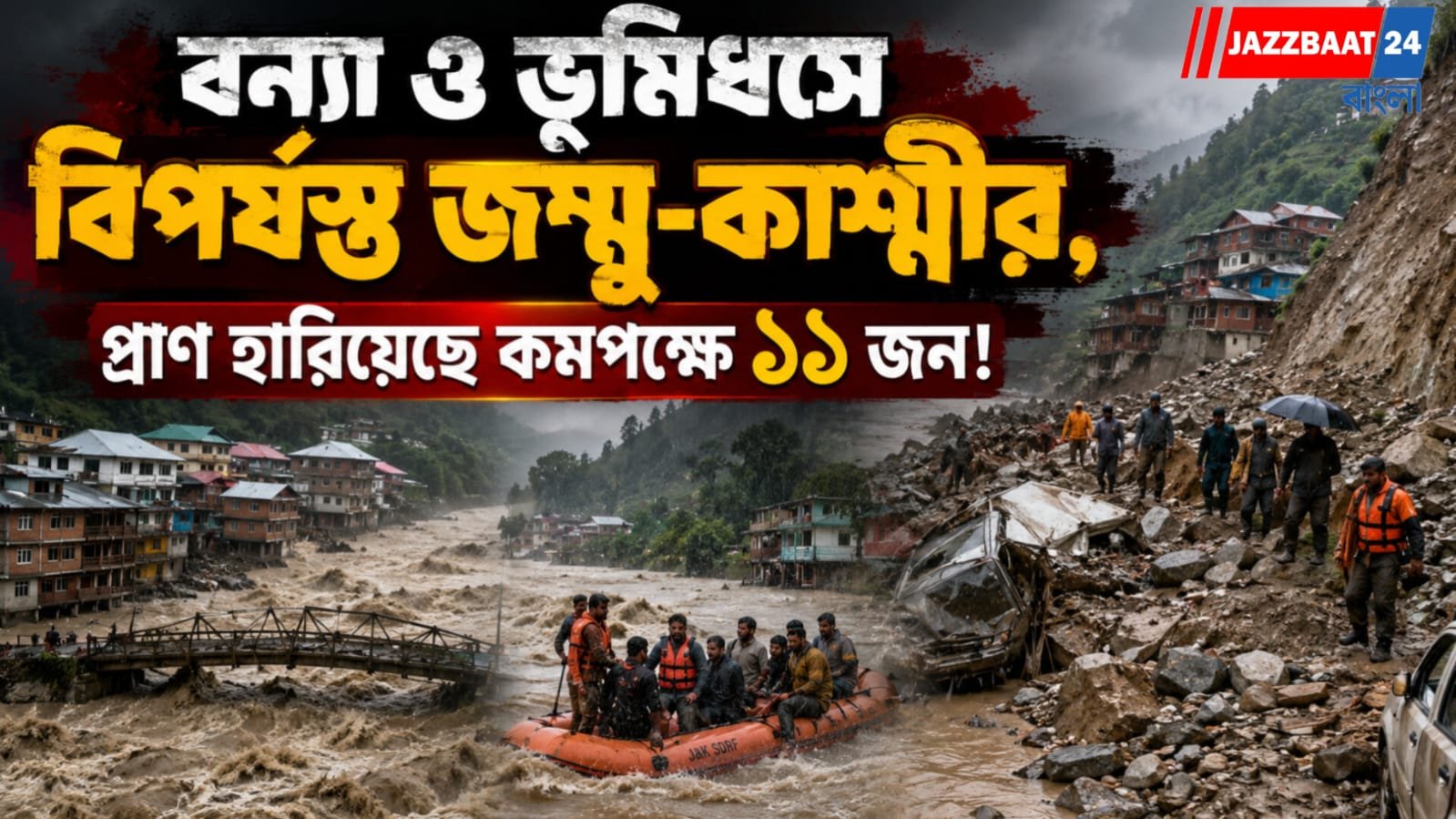 বন্যা ও ভূমিধসে বিপর্যস্ত জম্মু-কাশ্মীর, প্রাণ হারিয়েছে কমপক্ষে ১১ জন