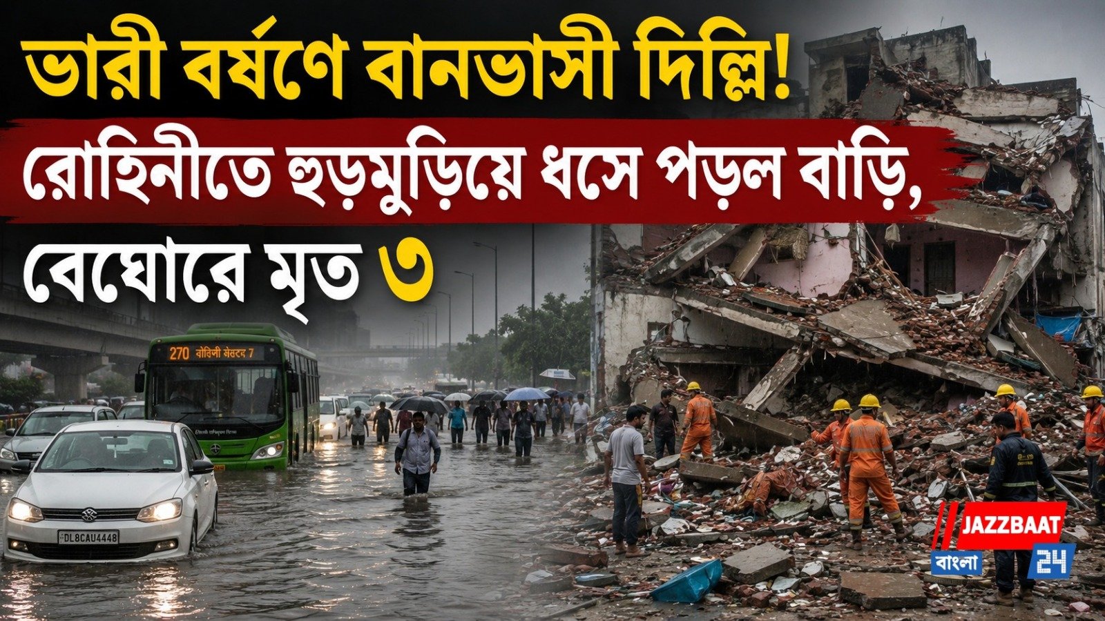 ভারী বর্ষণে বানভাসী দিল্লি! রোহিনীতে হুড়মুড়িয়ে ধসে পড়ল বাড়ি, বেঘোরে মৃত ৩