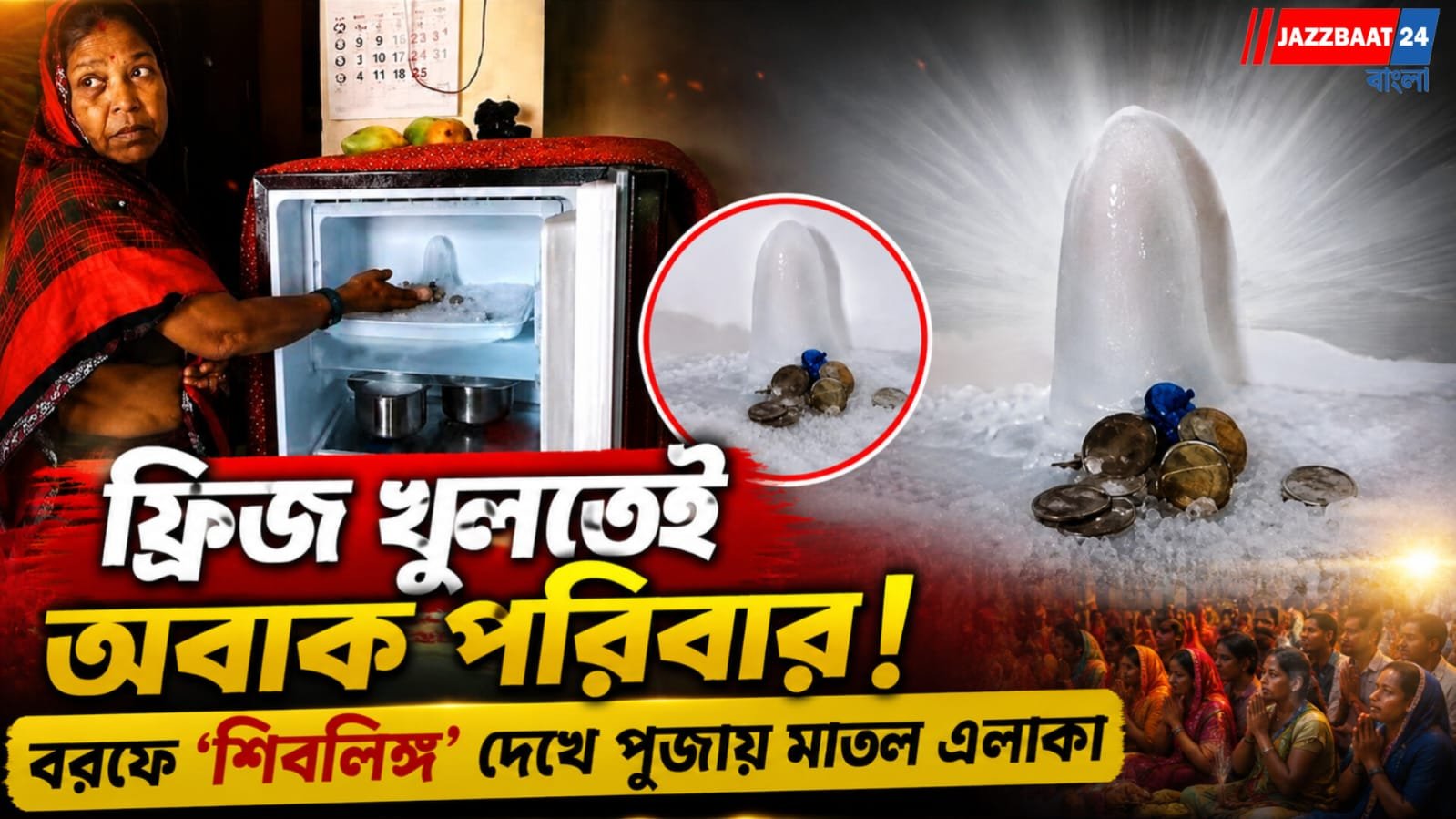 ফ্রিজ খুলতেই অবাক পরিবার! বরফে ‘শিবলিঙ্গ’ দেখে পূজায় মাতল এলাকা