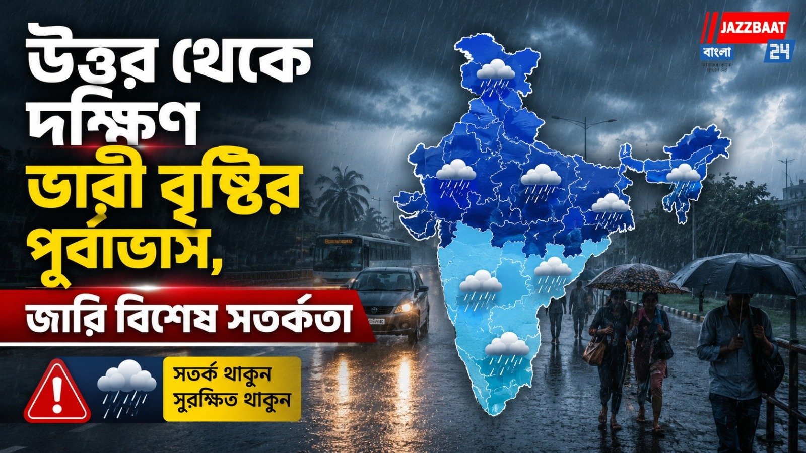 উত্তর থেকে দক্ষিণ ভারী বৃষ্টির পূর্বাভাস, জারি বিশেষ সতর্কতা