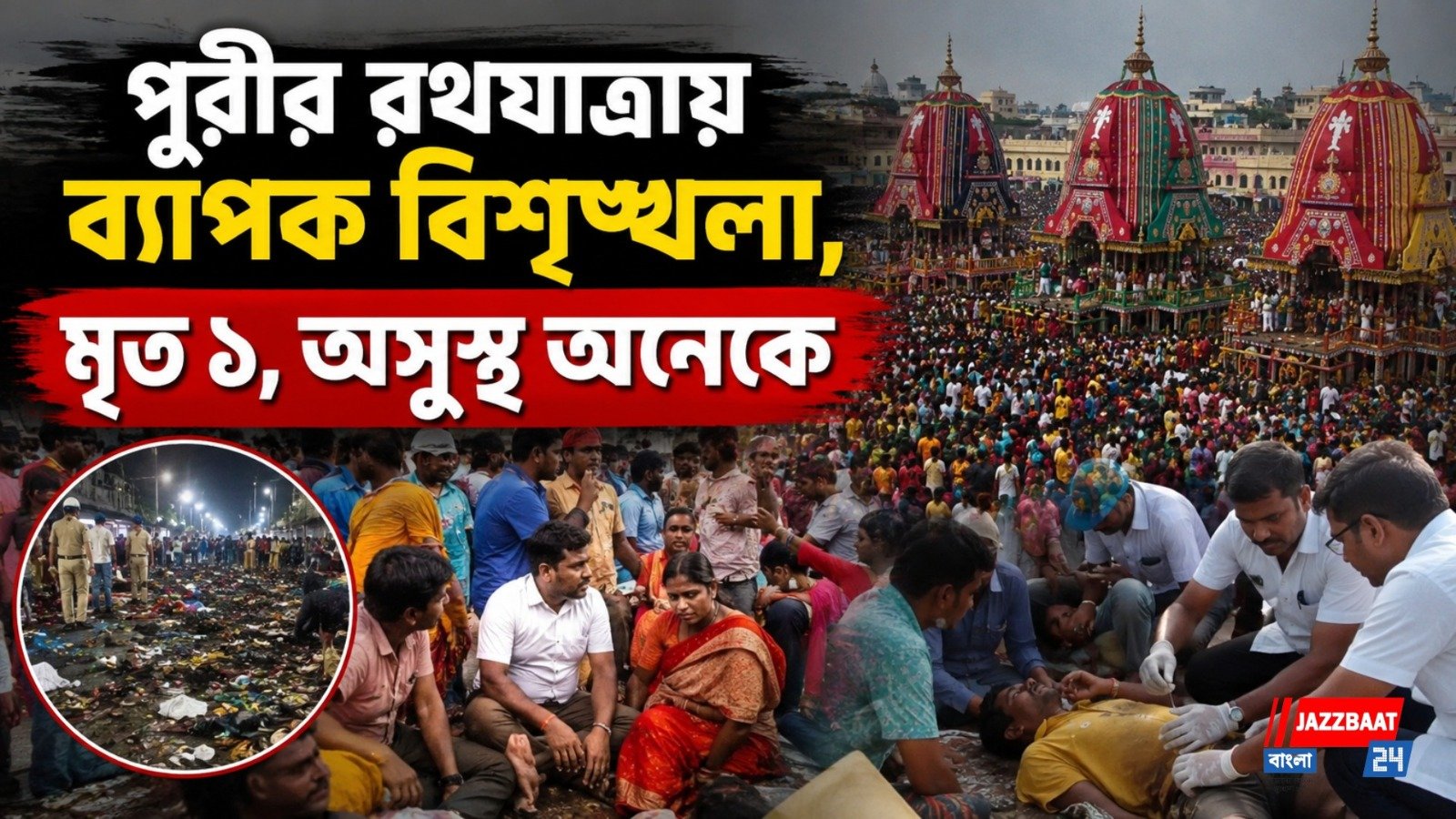 পুরীর রথযাত্রায় ব্যাপক বিশৃঙ্খলা, মৃত ১, অসুস্থ অনেকে