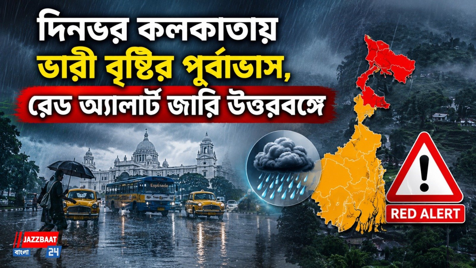 দিনভর কলকাতায় ভারী বৃষ্টির পূর্বাভাস, রেড অ্যালার্ট জারি উত্তরবঙ্গে