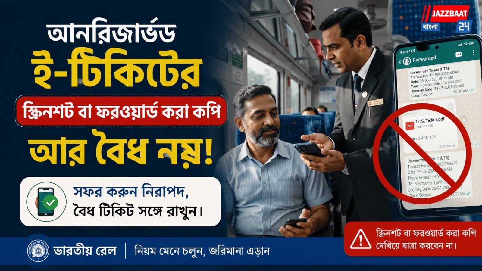 আনরিজার্ভড ই-টিকিটের স্ক্রিনশট বা ফরওয়ার্ড করা কপি আর বৈধ নয়
