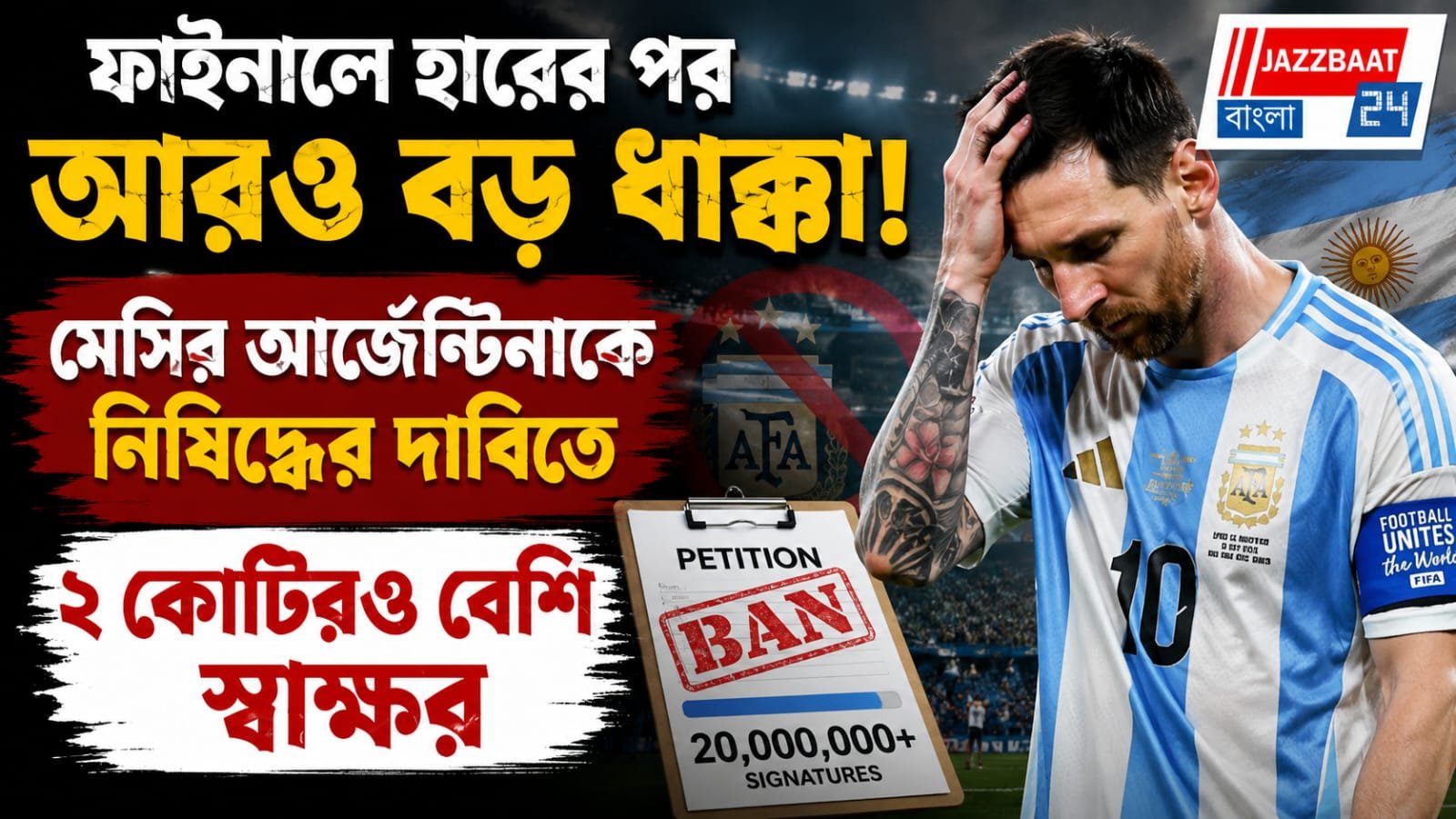 মেসির আর্জেন্টিনাকে নিষিদ্ধের দাবিতে ২ কোটিরও বেশি স্বাক্ষর