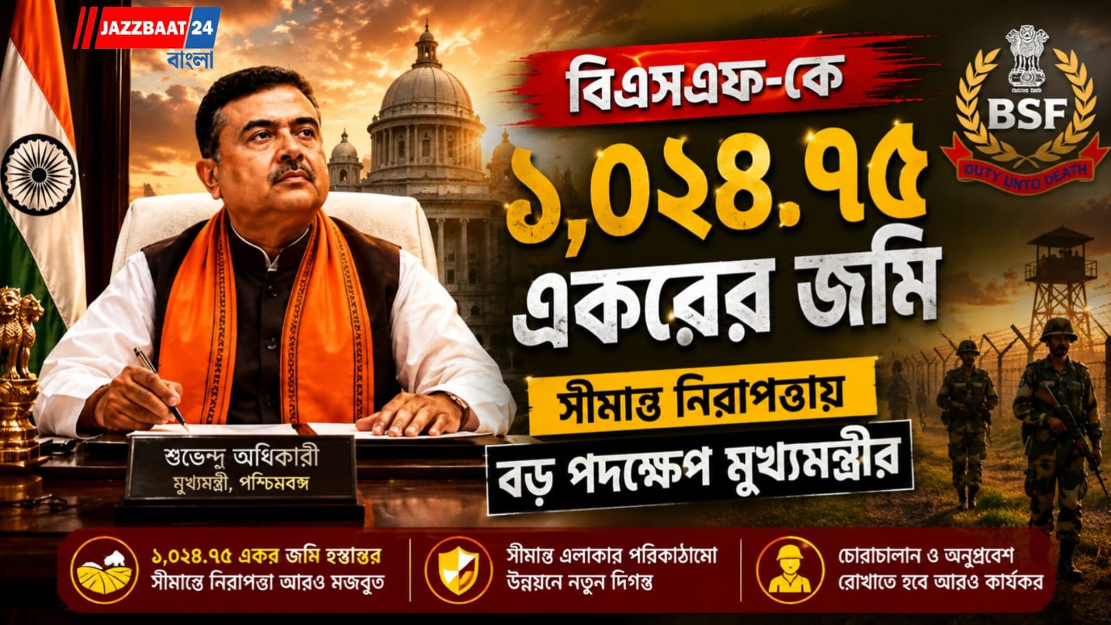 বিএসএফ-কে ১,০২৪.৭৫ একর জমি, সীমান্ত নিরাপত্তায় বড় পদক্ষেপ মুখ্যমন্ত্রীর
