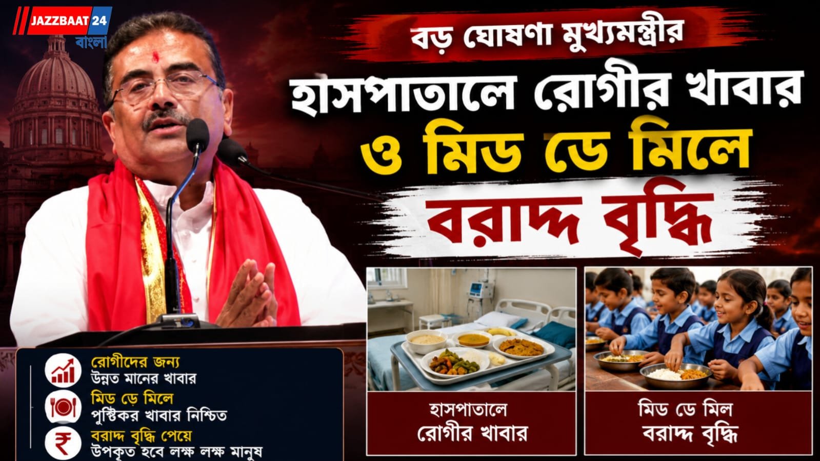হাসপাতালে রোগীর খাবার ও মিড ডে মিলে বরাদ্দ বৃদ্ধি, ঘোষণা মুখ্যমন্ত্রীর
