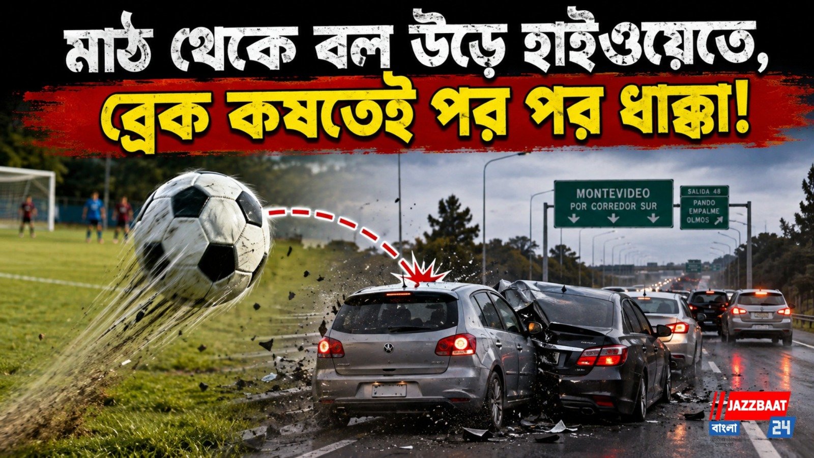 স্টেডিয়ামের পাশের ব্যস্ত রাস্তায় বল পড়তেই দুর্ঘটনা, উরুগুয়ের ফুটবল ম্যাচে অদ্ভুত কাণ্ড