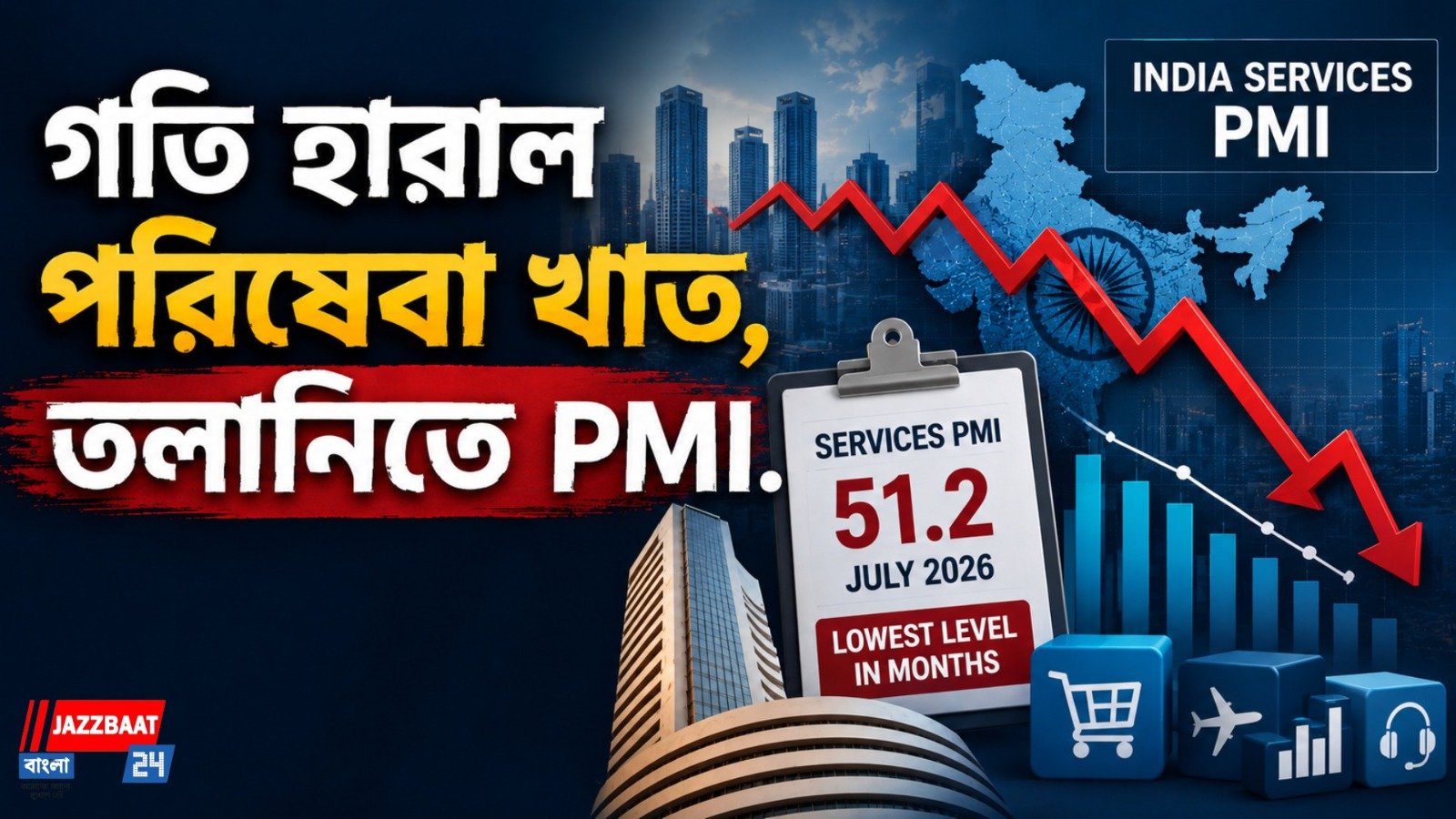 জুলাইয়ে পরিষেবা খাতে ধাক্কা, চার বছরের সর্বনিম্নে ভারতের PMI