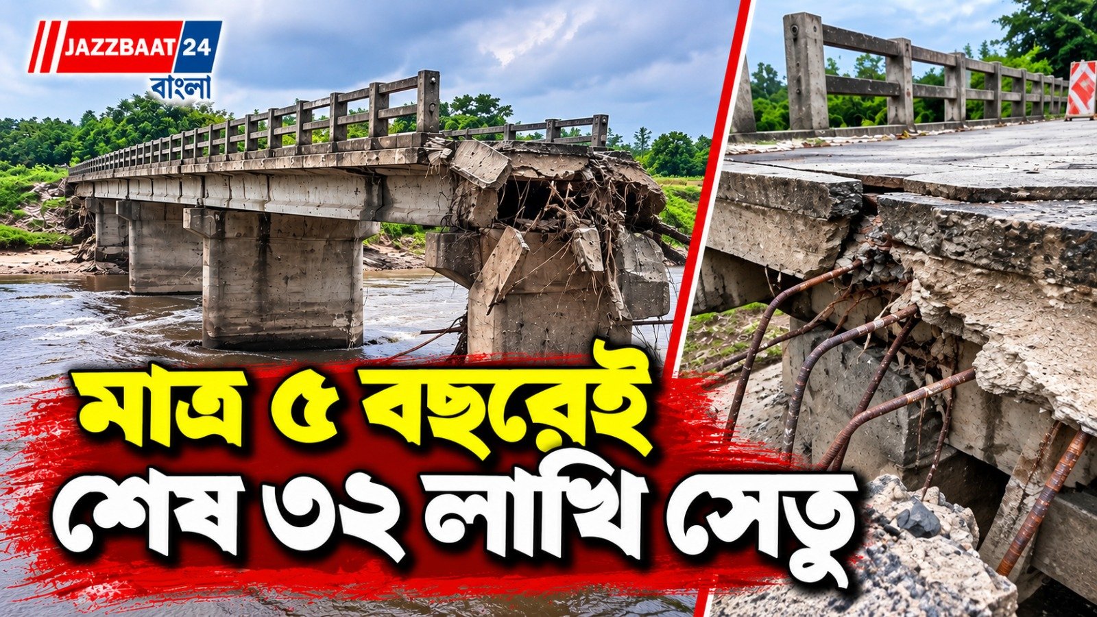 রোগী নিয়ে নদী পারাপারে কলার ভেলায়, ৫ বছরেই ভেঙে পড়ল সেতু