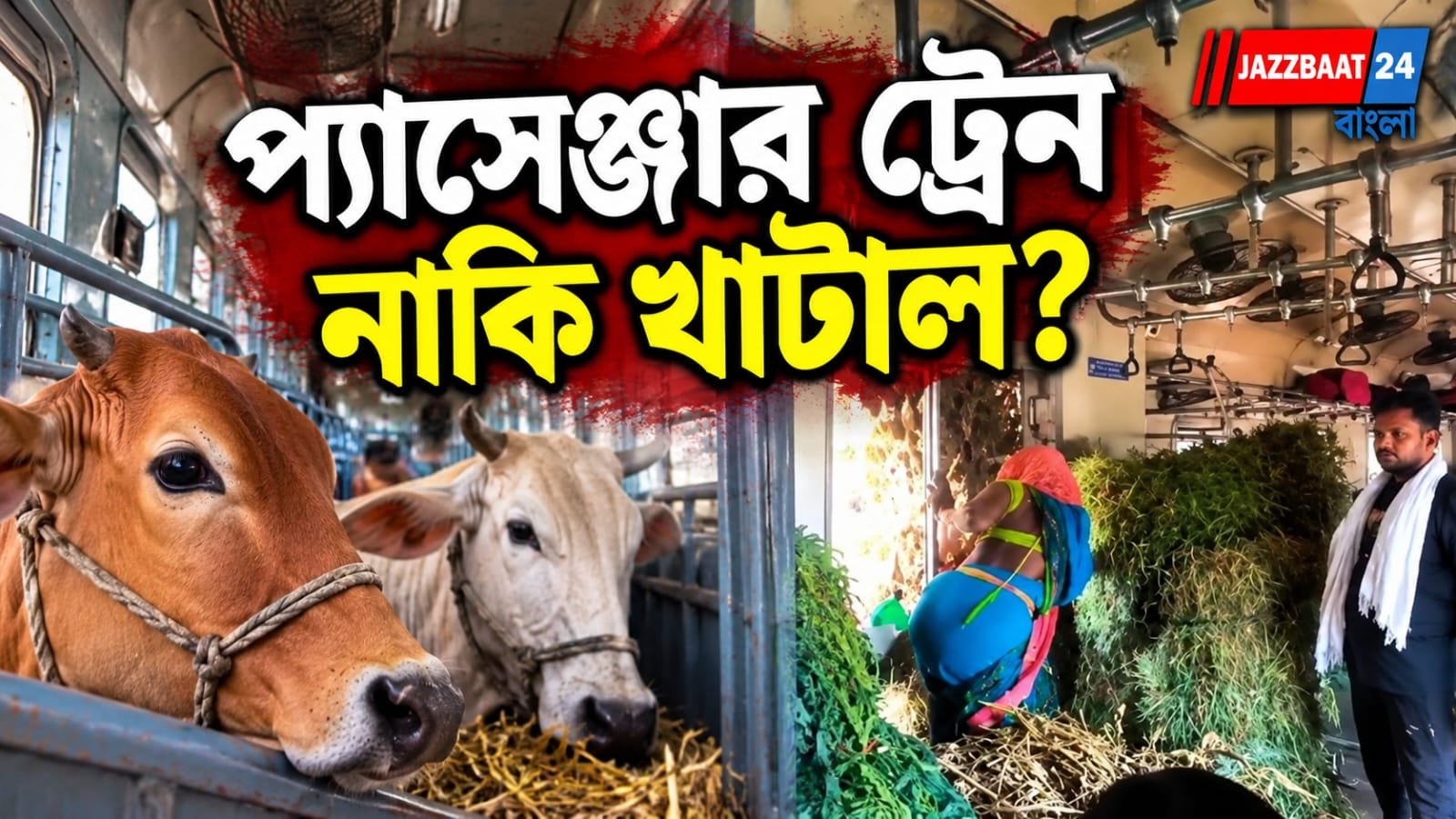 লোকাল ট্রেনের কামরায় থরে থরে সাজানো সবুজ ঘাস ও গবাদি পশুর খাদ্য!