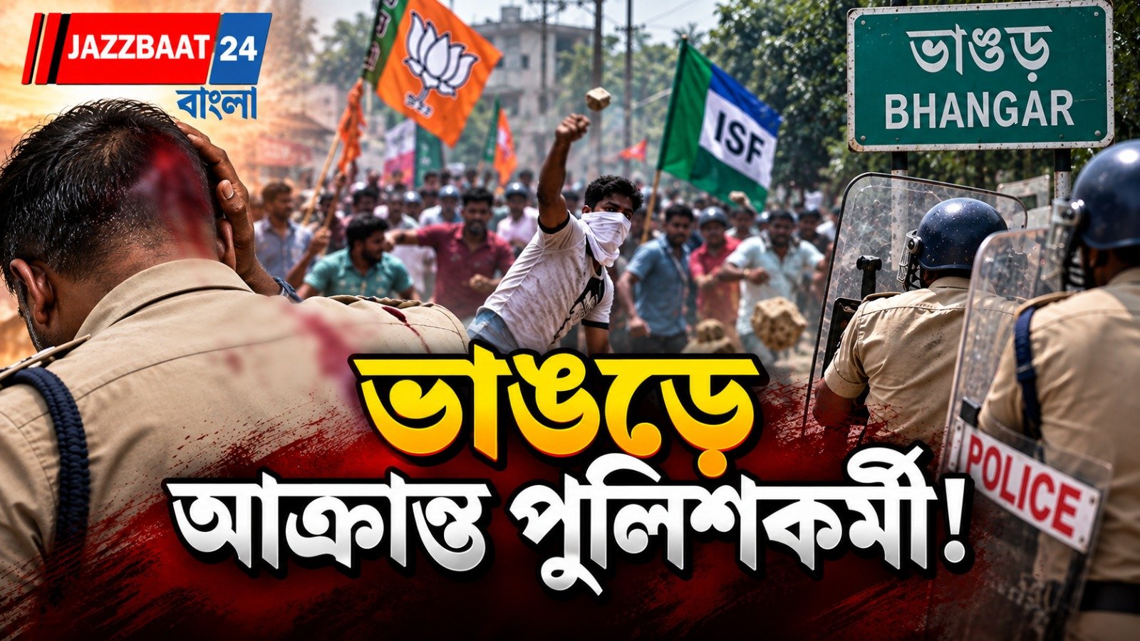 ভাঙড়ে থানার সামনে তুমুল উত্তেজনা, বিজেপি-আইএসএফ সংঘর্ষে আক্রান্ত পুলিশ