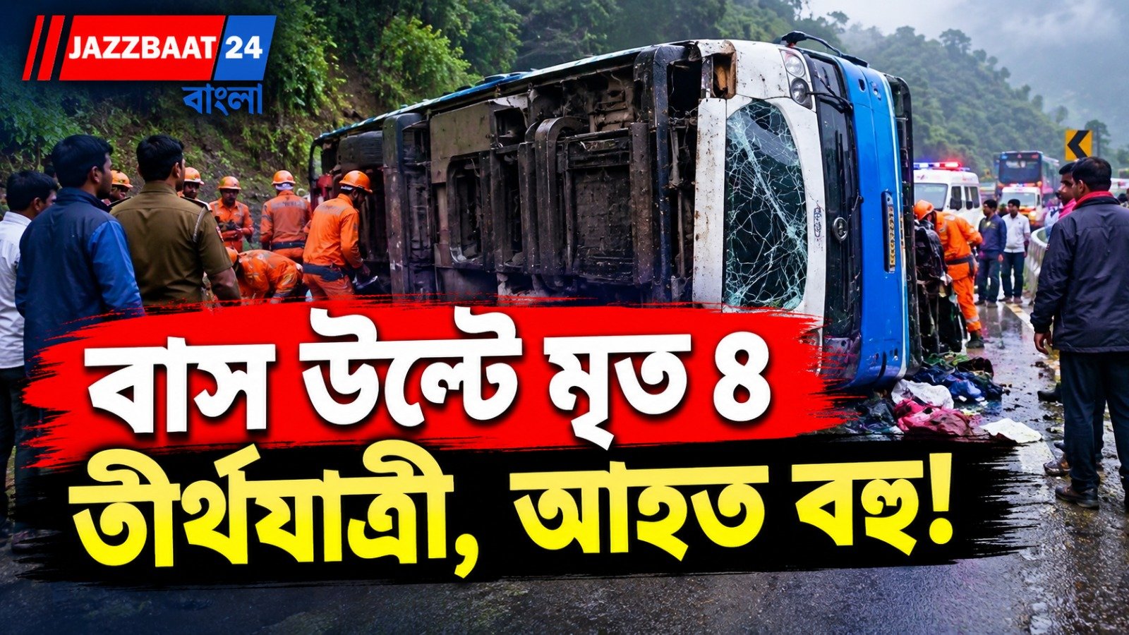 মাঝরাতে মর্মান্তিক দুর্ঘটনা! ডিভাইডারে ধাক্কা মেরে উল্টে গেল পূণ্যার্থী বোঝাই বাস