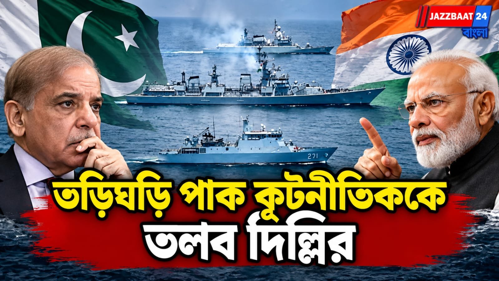 মাঝ সমুদ্রে ভারতীয় যুদ্ধজাহাজে ধাক্কা পাক নৌযানের!