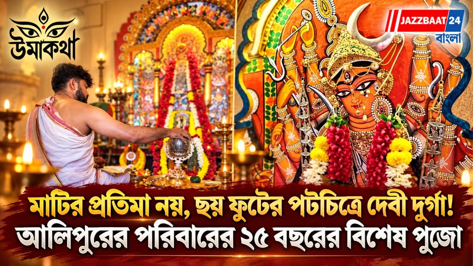 Durga Puja: মাটির প্রতিমা নয়, ছয় ফুটের পটচিত্রে দেবী দুর্গা! আলিপুরের পরিবারের ২৫ বছরের বিশেষ পুজো