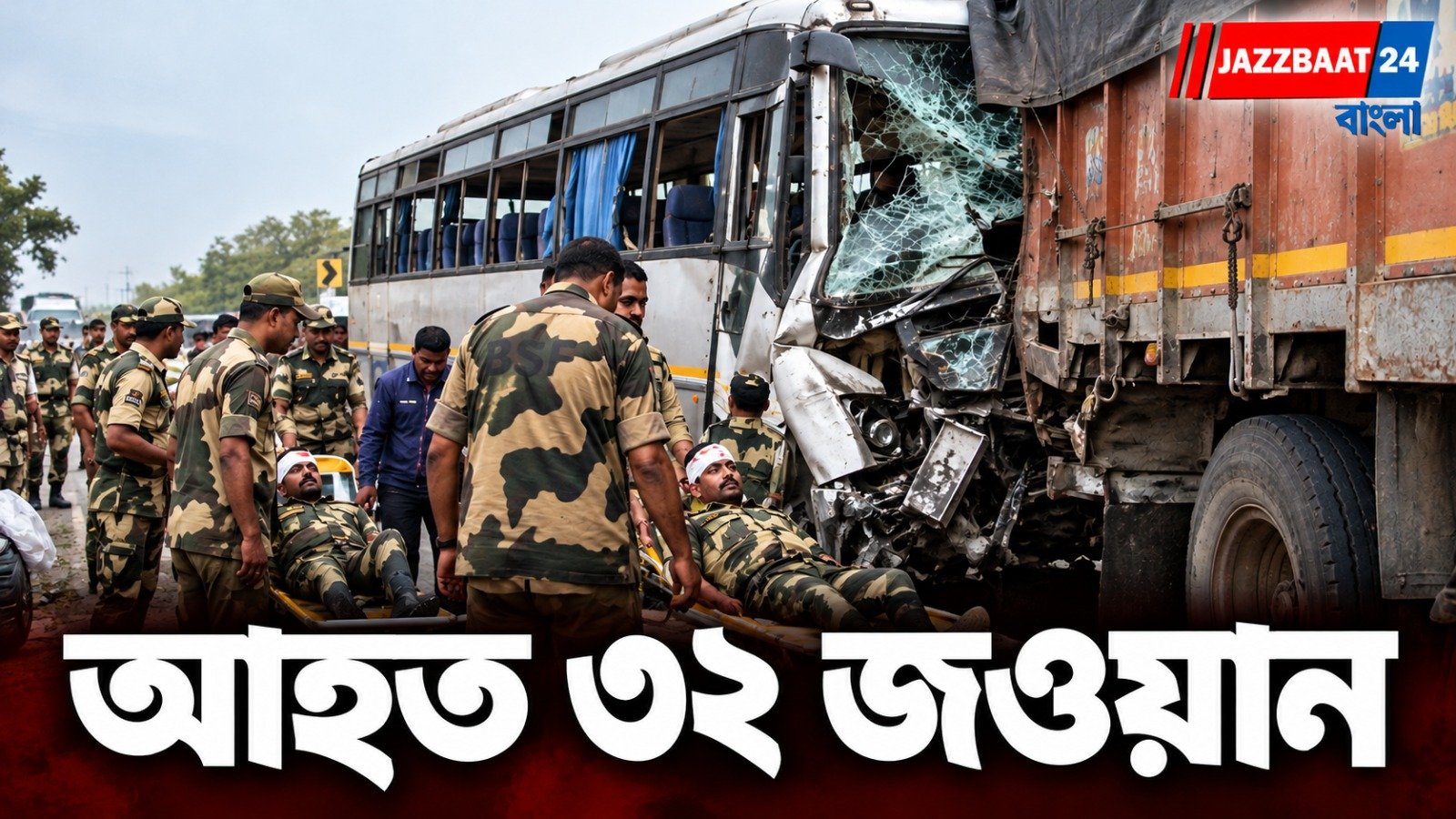 ভোটের ডিউটি সেরে ফেরার পথে ভয়াবহ দুর্ঘটনা! ট্রাকের পিছনে বাসের ধাক্কা, আহত ৩২ বিএসএফ জওয়ান